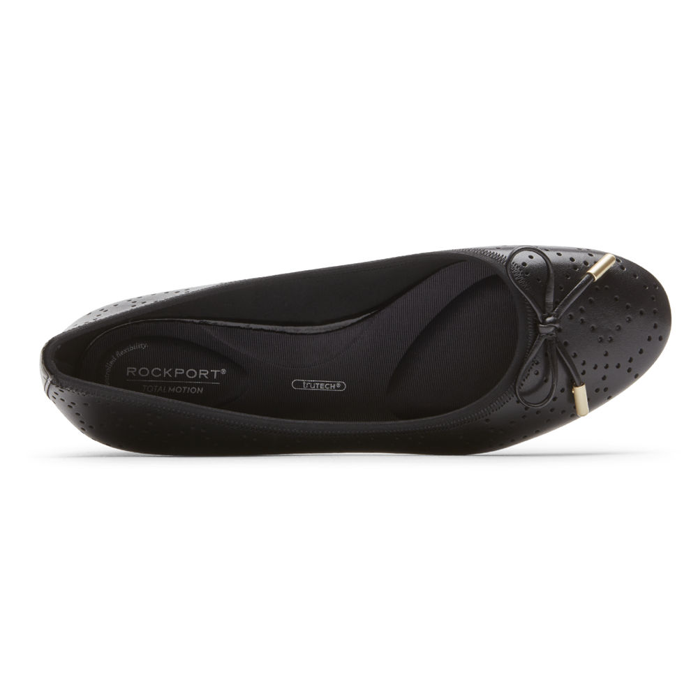 Rockport Womens Flats Black - Total Motion Shea Perforated Bow - UK 978-GZUAWK